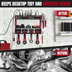 Modular Power Tool Organizer Wall Mount with Charging Station, 3-Layer Heavy Duty Drill Holder Rack & 8-Outlet Power Strip for Garage Workshop Storage - Image 4