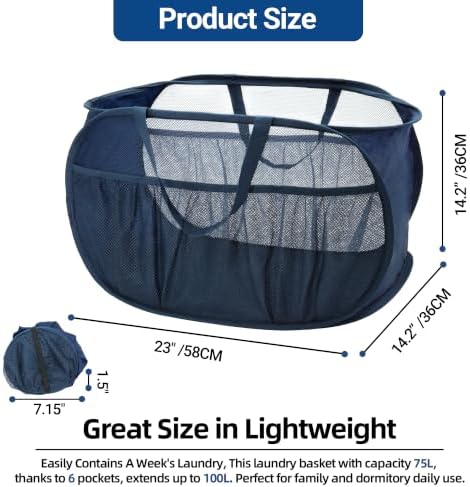 Pop Up Laundry Hamper with Convenient Bags, Upgrade Collapsible Laundry Baskets, Foldable Laundry Basket Mesh Light Weight, Easy to Carry Clothes Hampers for Laundry, Dorm, Toys, Travel 5 Pack - Image 3