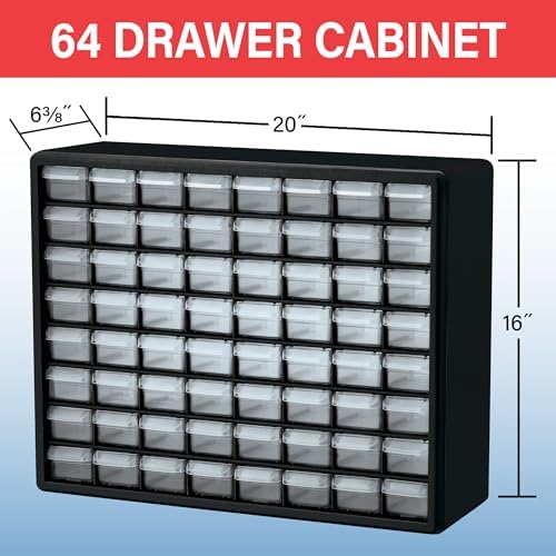Akro-Mils 64-Drawer Plastic Storage Cabinet, 20" W x 6" D x 16" H, White - Image 2