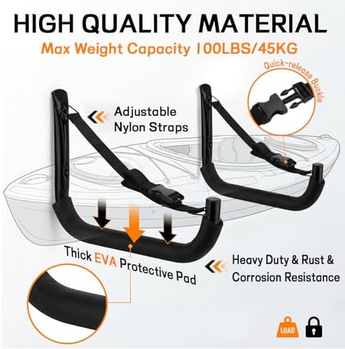 Kayak Storage Rack, Heavy Duty Wall Mount Kayak Hanger for Secure Storage, Garage Hooks for Kayaks, SUP Paddle Boards, Canoes, Surfboards - Image 3