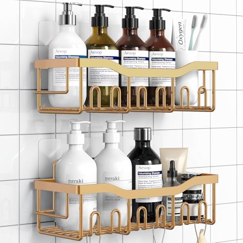 EUDELE Shower Caddy 2 Pack, Adhesive Organizer for Bathroom Storage, Home Decor & Kitchen, No Drilling, Rustproof Stainless Steel Shelf, Bathroom Decor Sets by EUDELE