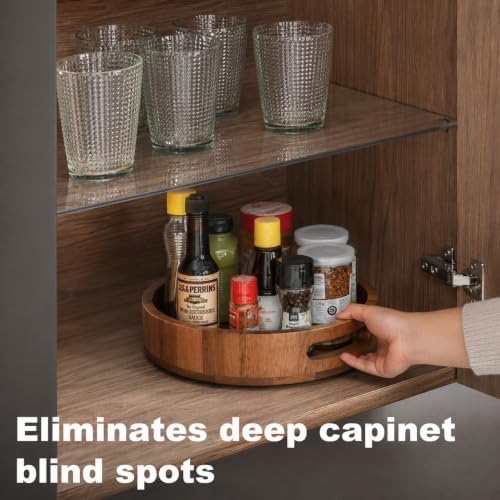 Wooden Lazy Susan – 12 in Acacia Wood Turntable Organizer for Cabinet，Multi-Purpose Home Decor Rotating Tray for Bathroom Accessories, Bedroom Makeup Organizer & Countertop Storage - Image 4