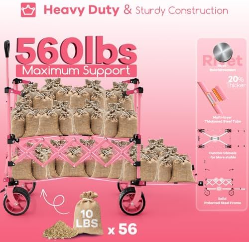 Originsure 400L Foldable Double Decker Wagon, 54" L Tailgate, 560lbs, Pink - Image 4