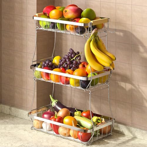 Sevenblue 3-Tier Fruit Basket with Banana Hangers, Detachable Metal Bowl by Sevenblue
