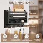 Key Holder Wall Mount with Mail Organizer, 5 Key Hooks, Black - Image 4