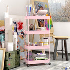 SPACEKEEPER 4 Tier Rolling Cart, Bathroom Cart Organizer with Wheels, Pink - Image 2