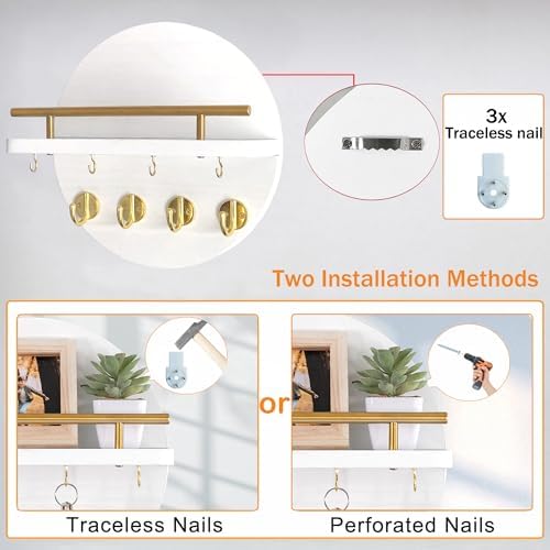 10.2" Key Holder Wall Mount with Shelf & Mail Organizer, 8 Hooks White - Image 7