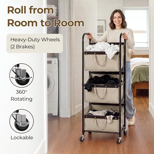 GRANNY SAYS 3 Tiered Laundry Sorter, Narrow Hamper Cart with Wheels - Image 5