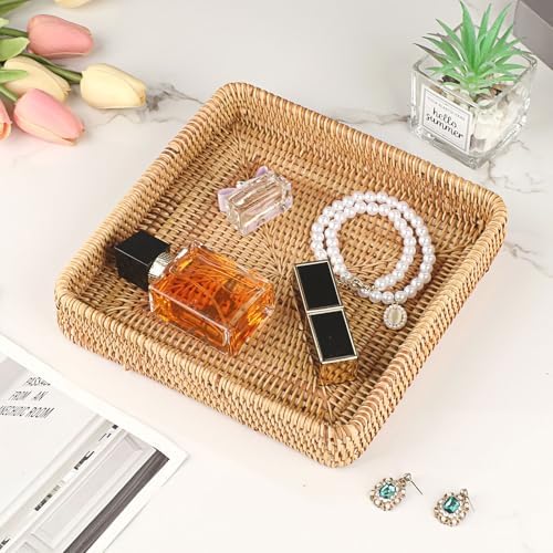 Hipiwe Key Basket Bowl for Entryway Table Rattan Serving Tray, 8.1" x 8.1" - Image 7