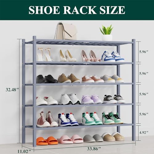 Smiry Bamboo Shoe Rack, 16 Vertical Slats, 5 Tier - 33.7" Wide, Grey - Image 2