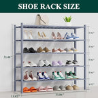 Smiry Bamboo Shoe Rack, 16 Vertical Slats, 5 Tier - 33.7" Wide, Grey - Image 2