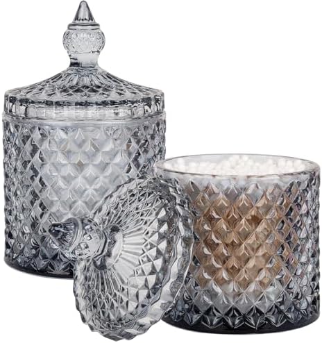 2 Pack Qtip Holder Apothecary Jars with Lid, Thick Glass, Gray by rejomiik