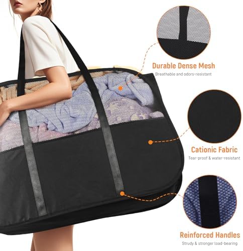 Collapsible Laundry Baskets with Easy Carry Handles, 95L Clothes Hamper for Storage, Foldable Laundry Basket Tear-proof, Large Pop Up Hampers for Laundry, Bedroom, Bathroom, Dorm Black - Image 5