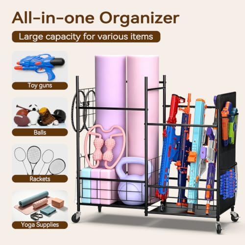 Mefirt Toy Gun Rack with Wheel, Heavy-Duty Steel Organizer for Nerf Blaster - Image 6