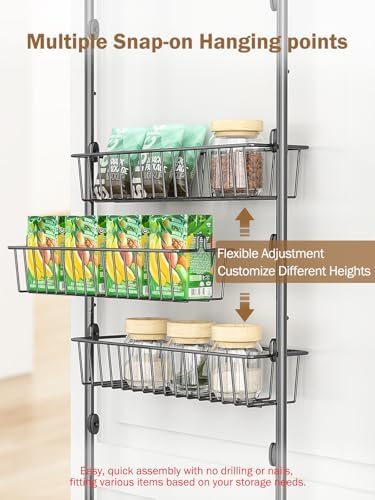 Delamu Over The Door Pantry Organizer, 9-Tier Pantry Door Organizers and Storage with Adjustable Basket, Metal Hanging Spice Rack, Seasoning Organizer, Door Organizer for Home Kitchen Bathroom, Black - Image 4