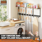 Broom Holder Wall Mount with Cleaning Supplies Organizer, Laundry Room Organization and Storage Shelves with Ironing Board Holder, Mop Hanger Broom Rack with Hooks, Home Improvement Garage Organizer - Image 2
