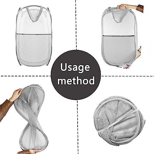 Collapsible Pop Up Laundry Hamper, Extra Large Mesh Foldable Laundry Basket, 28" x 16" x 16", 2 Pack (Black + Grey) - Image 3