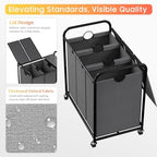 180L Laundry Sorter 3 Section, Rolling Laundry Basket with Wheels and Lid - Image 4