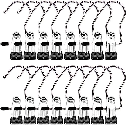 Boot Hangers Clips, 16 Pack Laundry Hooks Hanging Clips Clothes Pins Closet Hanger Organizer Clamps Socks Towel Clips Heavy Duty Clothespins Bulk Hanger Clips for Closet Travel Pants Socks Handbags by MECHEER
