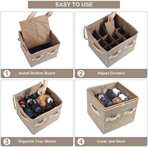 Moteph Shoe Organizer for Closet - Shoe Storage Organizer for Closet Organization with Clear Cover & Adjustable Dividers, Shoe Rack & Basket - (Light Brown, Small - 12 Pairs) - Image 3