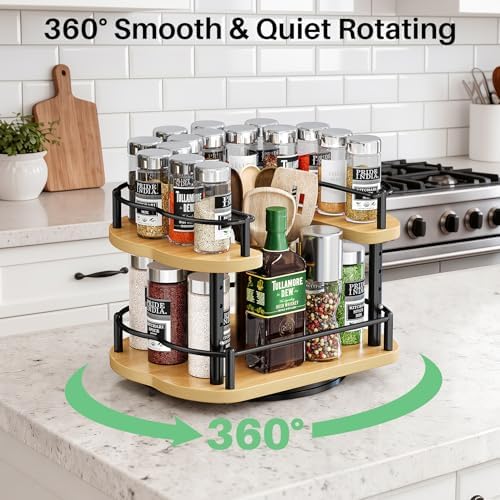 SNTD Lazy Susan Spice Rack Organizer for Cabinet, Wood, Natural, 12 in - Image 5