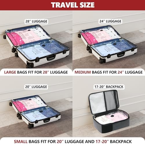 Vacuum Seal Bags for Clothing Travel and Home Storage, Travel Vacuum Bags with Electric Pump, Space Saver Compression Packing Cubes for Luggage Suitcase Bedding Blankets Clothes, 12 Combo - Image 3