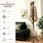 Wooden Coat Rack Freestanding with 8 Hooks & 3 Adjustable Sizes for Clothes, Space-Saving Design for Bedroom Office Entrance Holds Hats Coats Scarves Bags - Image 3
