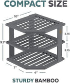 Grey Plate Organizer for Cabinet - 3 Tier Gray Bamboo Corner Cabinet Organizer Shelf for Plates Bowls Mugs Cups, Kitchen Cabinet Organizer, Cabinet Shelf Organizer, Countertop Rack, 10 x 10 x 9.5 Gray - Image 3