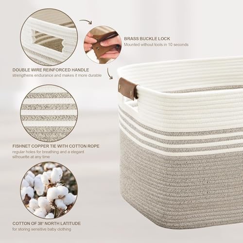 100L Large Woven Laundry Basket Hamper with Leather Handles,Brown​ - Image 5