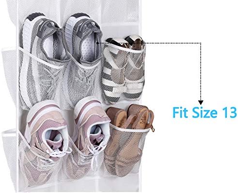 MISSLO 30 Large Pockets Dual Sided Hanging Baby Shoe Organizer for Closet with Rotating Hanger Hanging Shoe Shelves, White - Image 3