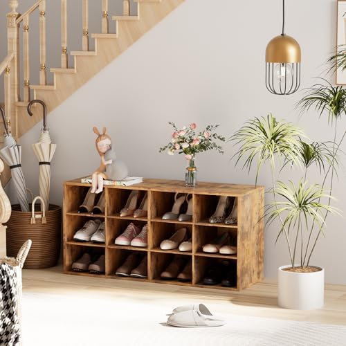 Shoe Storage Bench Cubby with 12 Cubbies, Wood Shoe Rack Organizer Cabinet - Image 3