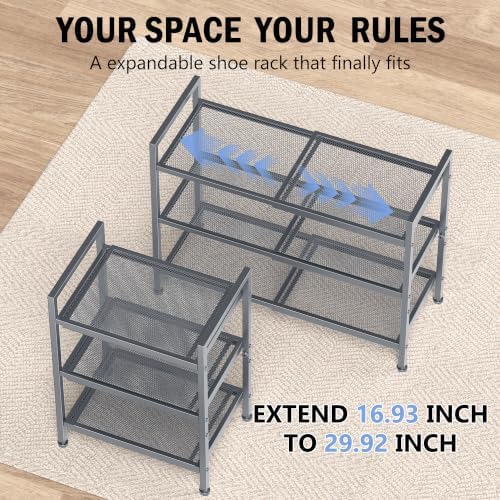 Expandable Shoe Rack for Closet, Entryway, Shoe Storage, 3-Tier, Grey - Image 4