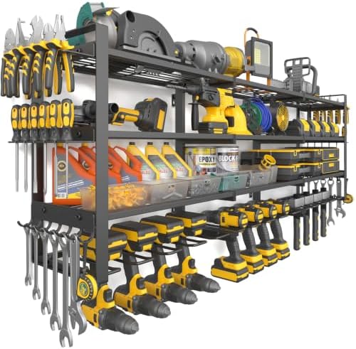 49''W Power Tool Organizer Wall Mount, 650LBS, 4 Tier, 12 Drill Holders by Jusgym