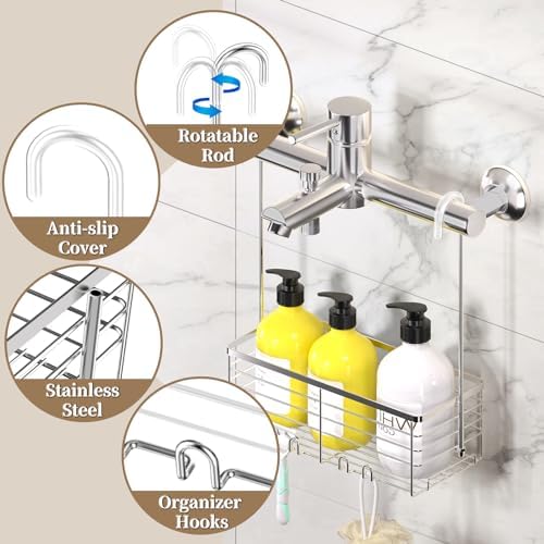 DELLAN Hanging Shower Organizer, Shower Rack with Hooks Over the Door - Image 4