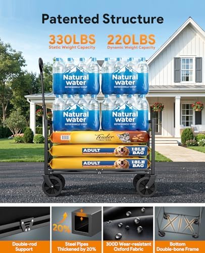 Collapsible Wagon Cart with Wheels, 220LBS for Grocery Shopping Camping - Image 4