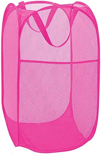 Deluxe Strong Mesh Pop up Laundry Hamper Basket with Side Pocket for Laundry Room, Bathroom, Kids Room, College Dorm or Travel Blush by BATTOO