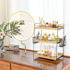 Wood 3 Tier Bathroom Counter Organizer with Side Baskets Fits Tall Bottles - Image 2