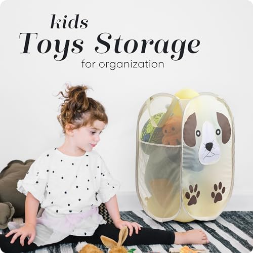 Pop Up Laundry Hamper, Cute Puppy 71L Collapsible Mesh Basket with Handles - Image 6