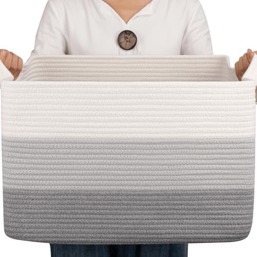 OIAHOMY Woven Blanket Basket Laundry Basket Dog Toy Basket Gradient Grey by MasterofSpaceOptimization