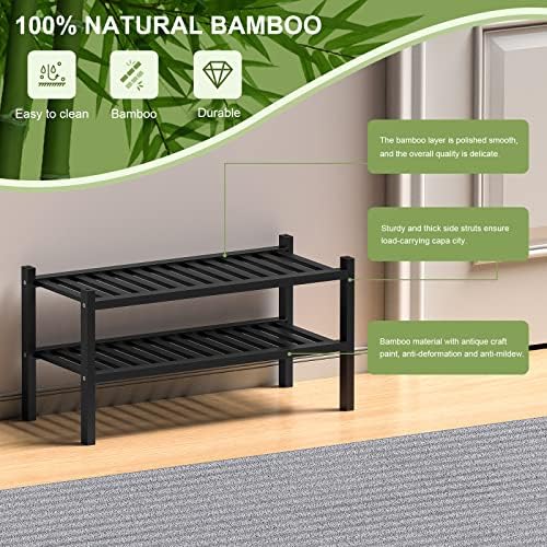 ROMGUAR CRAFT 2 Tier (Thick) Bamboo Shoe Rack for Closet Free Standing Wood Shoe Shelf for Entryway Small Space Stackable 27"x12"x14" (Black) - Image 6