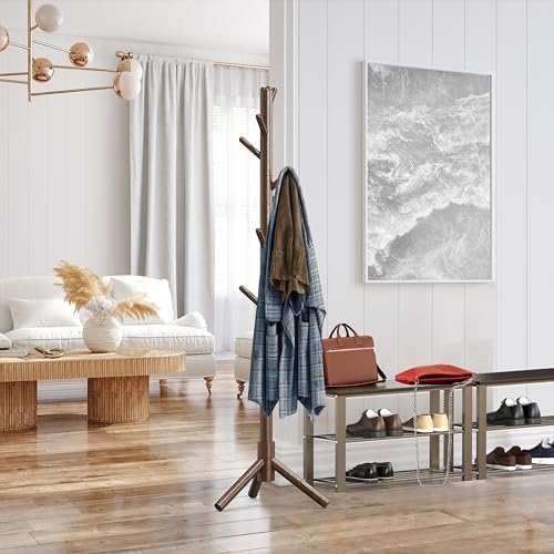 Simple Houseware Wooden Coat Rack Stand, Hall Tree with 9 Hooks, Walnut - Image 3