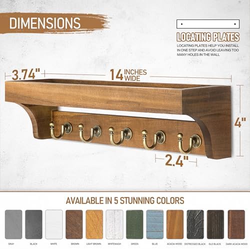Rebee Vision Acacia Wood Key Holder Wall Mount for Room Decor, Brown - Image 2
