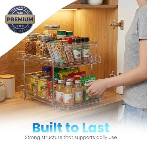 Masirs 2-Tier Clear Pull-Out Drawer Organizer - Sleek, Compact & Sturdy Makeup and Closet Organizer - Easy Assembly Kitchen Storage Solution, Ideal for Makeup, Tools, Medicines 4-Pack - Image 7