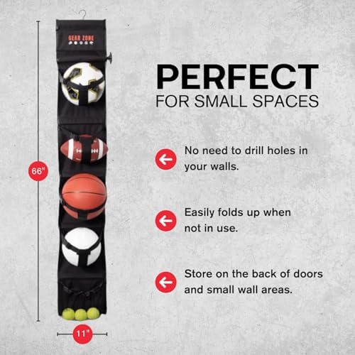 Hanging Sports Equipment Organizer | Multi-Purpose | Garage Sports Ball Storage | For Basketball Football Volleyball Tennis Soccer Biking | Toy Storage | Includes Hook & Pump - Image 3