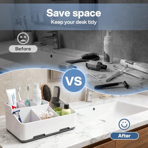 TQRR Bathroom Countertop Organizer -6 Slots Drain Tray Toothbrush Holders - Image 5
