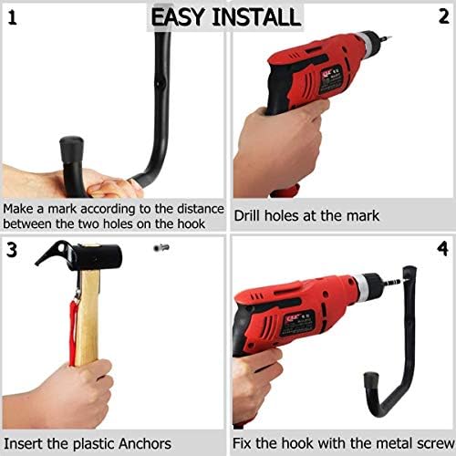 Garage Storage J Utility Hook, 8 Pack Heavy Duty Wall Mounted Hanging Hooks Organize Garden Tools, Gym Bags, Stroller, Toy,Power Tool - Image 7