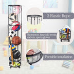Upgrated 4-Layer Ball Storage Rack with Small Bottom Ball Holder, 3 Adjustable Elastic Cords Sports Equipment Organizer, Wall-Mounted Basketball Rack for Indoor,Outdoor,Home,Garage - Image 6