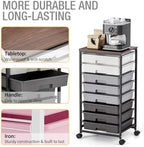 Rolling Storage Cart with 8 Drawers, Utility Cart on Wheels with Wooden Tabletop, Utility Cart for Teacher Storage, Office Organizer, Classroom Storage Cart, Craft Storage, Grey - Image 5