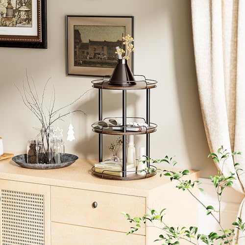 LAMU 12'' Wood Lazy Susan Turntable Organizer for Cabinet, 3 Tier Lazy Susan Spice Rack Organizer for Kitchen, Wood Turntable for Table Top, Countertop, Pantry, Bathroom - Image 5