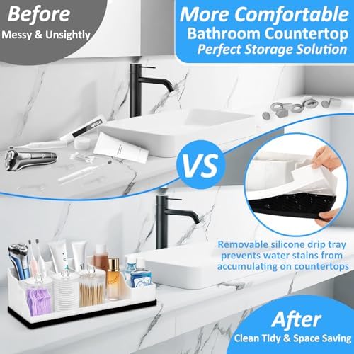 Bathroom Counter Organizer, White Silicone Toothbrush Holders for Bathrooms Organizer Countertop with 3PCS Qtip Holder, Toothbrush and Toothpaste Holder for Bathroom Organization Storage Vanity - Image 3
